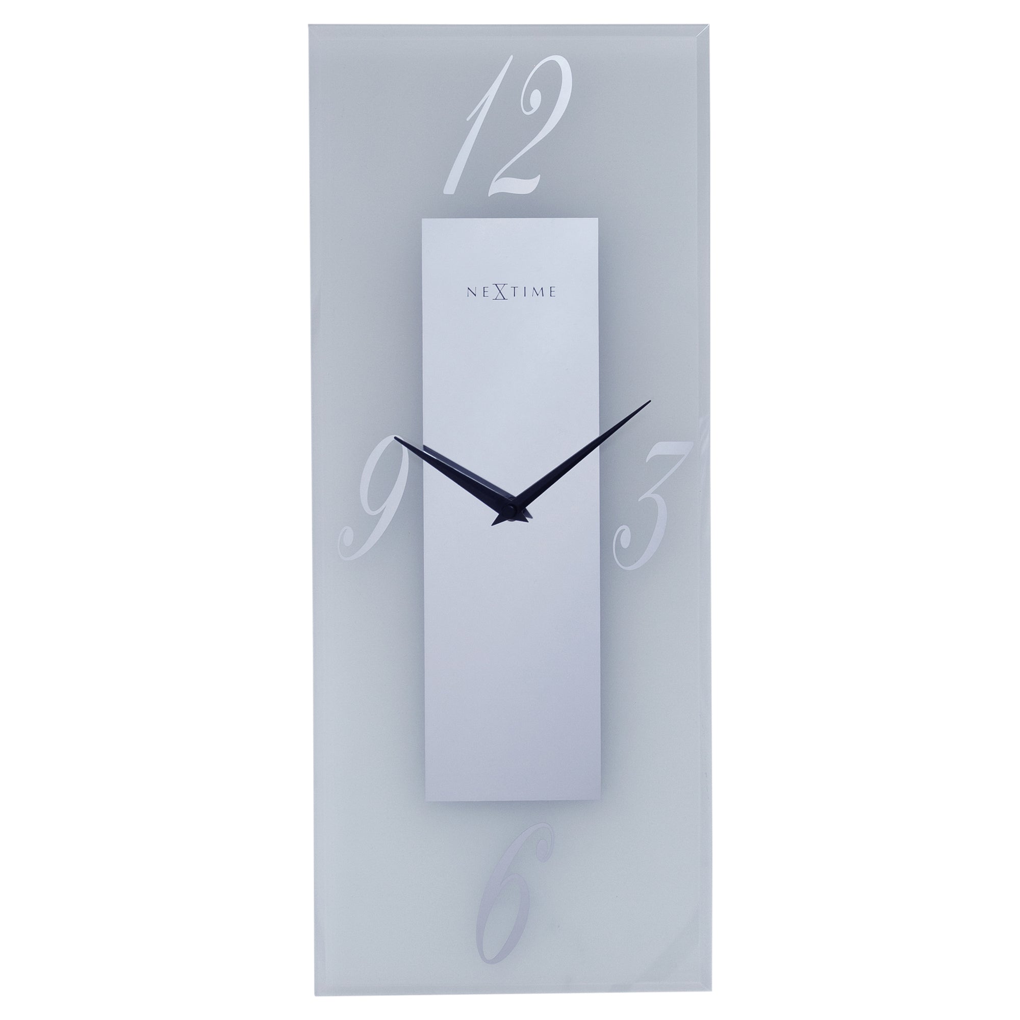 NeXtime wandklok 20x50cm met glazen frosted en spiegelafwerking, stille werking, ontwerp geïnspireerd door Dali.